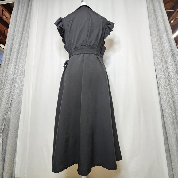 Skue Curve Sz 1XL Black & White Ruffle Sleeve Collar Neck Wrap Dress Tie Waist - Picture 9 of 16
